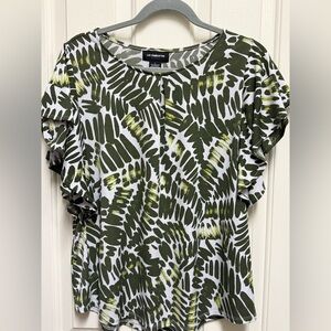 Liz Claiborne Olive and White Patterned Blouse